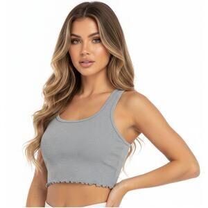 Spiritual Gangster Crop Tank Top Womens XS/S Silver Amor Shimmer Ribbed Athletic
